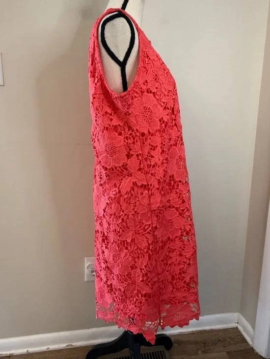 Ronnie Nicole coral pink lace sleeveless midi dress SZ 16 - Picture 2 of 14